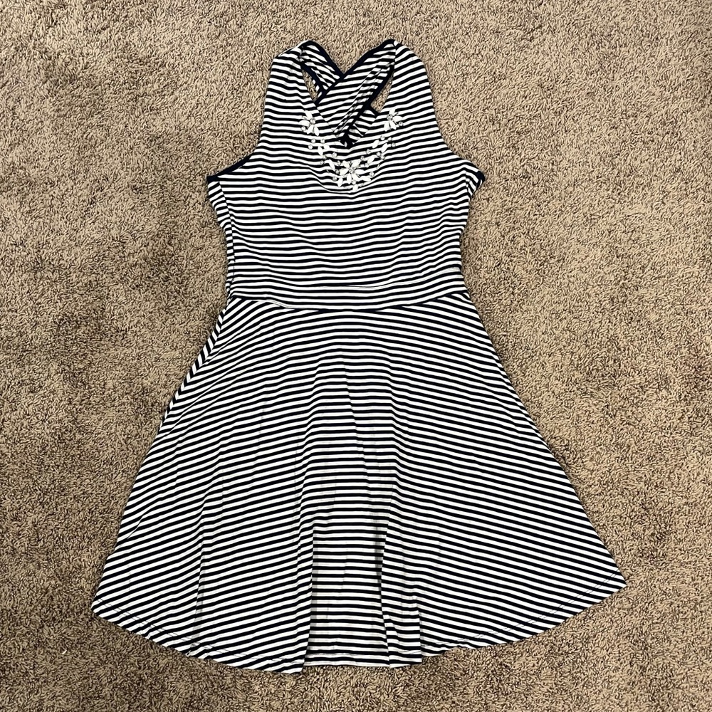 Navy/White Striped Summer Dress with cross back